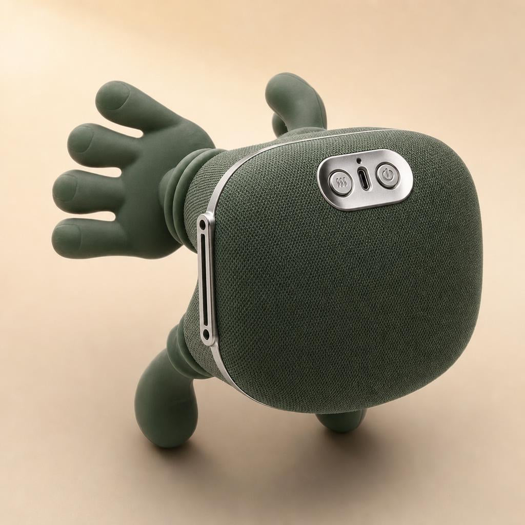 Panel de control del Relax Hand: boton de calor, puerto USB-C y boton de encendido